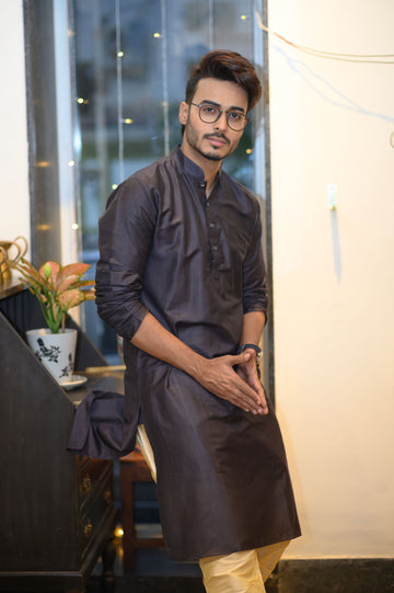Black Cotton Silk Long Kurta - NamegStore